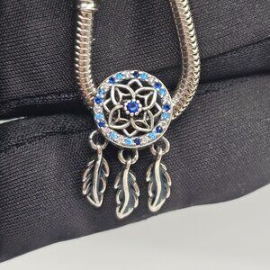 SILVER 925 DREAM CATCHER WITH THREE DANGLE FEATHERS CHARM